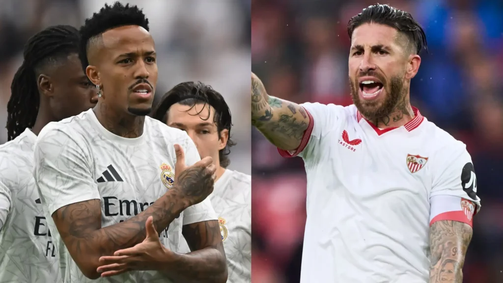 Sergio Ramos and Eder Militao in Real Madrid jersey